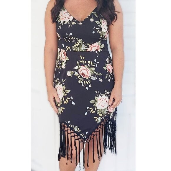 SHEIN Dresses & Skirts - Shein Womens Floral Print Dress Fringe Tassel Hem Size Large